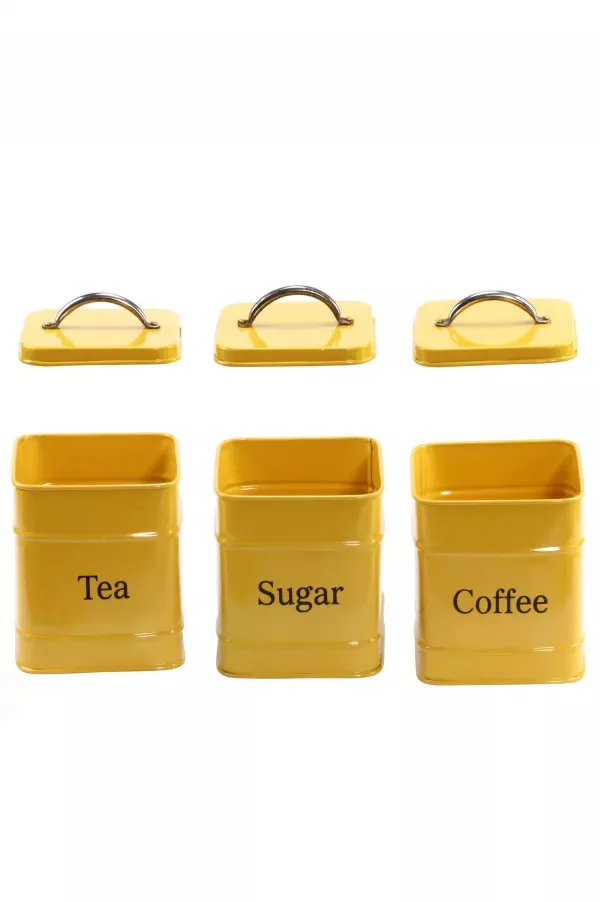 Set of 3 Labeled Ceramic Canister Sets for Kitchen Counter Top Pantry Storage Containers for Tea Coffee Sugar Pot