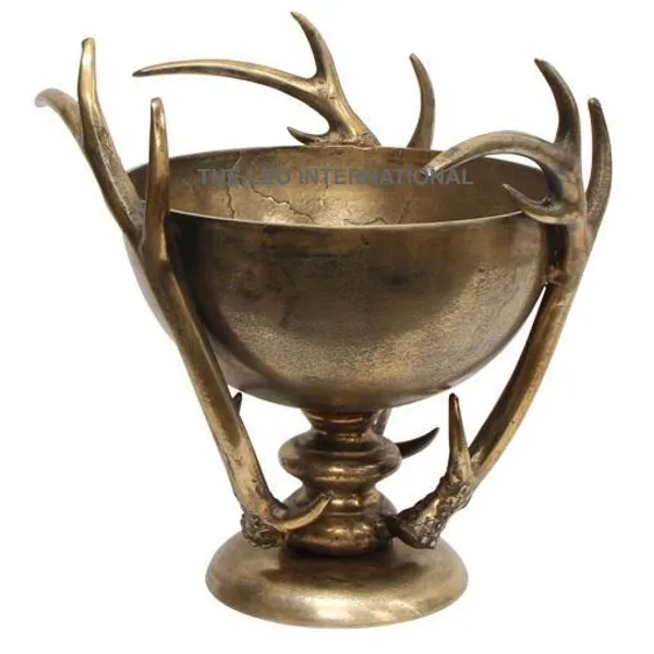 Aluminum metal silverware natural antler color chiller bucket bowl 14X14X18 Inch Viking theme bowl decoration Viking king antler