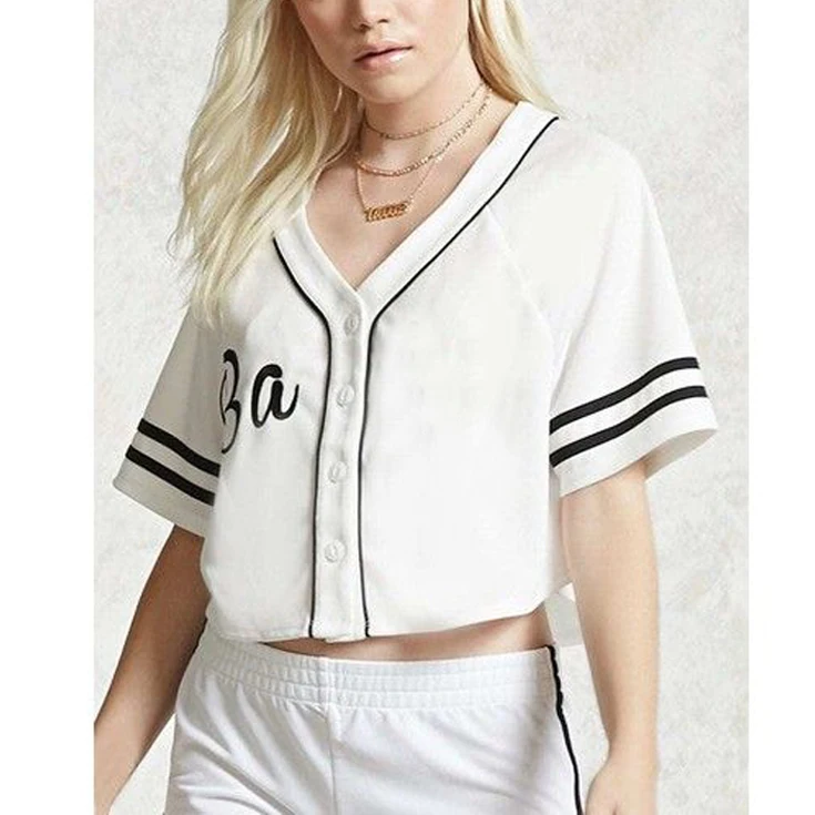 Укороченная Бейсбольная Футболка с графическим рисунком 100% полиэстер укороченная футболка для Софтбола пуговицами