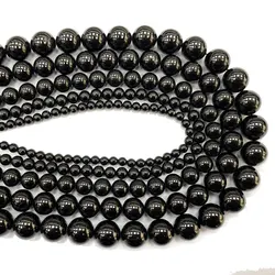Wholesale Natural Black Tourmaline Gemstone Round Shape Beads For Jewelry Making Bracelet Necklace Pendants  for Men Women