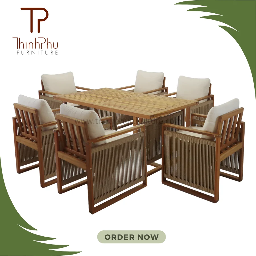 Modern Design Expandable Wooden Table and 6 Chairs Set Multi-Color for Outdoor Dining Hotel Kitchen Courtyard Hall Use