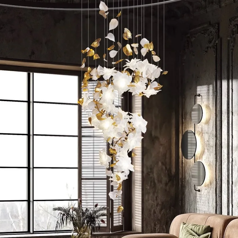 Flowers Design G9 Modern Nordic Staircase Light Fancy Chandelier for Villa Project Hotel Lobby