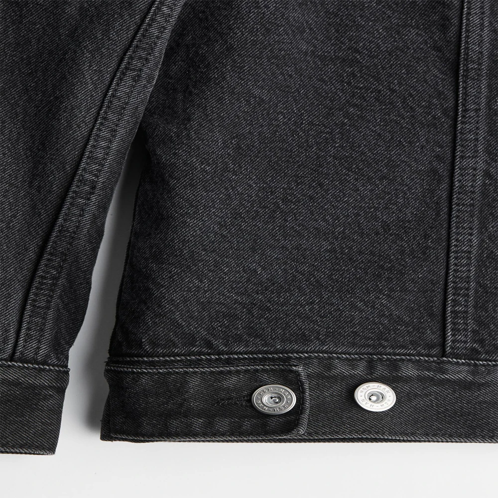 Lined Borg Collar Denim Jacket High Quality Black Cotton Jackets Customized Logo Long Sleeve Plus Size Coats for Man OEM