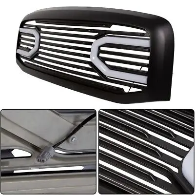 Hot Sale Glossy Black Big Horn Front Grille Mesh Grill + With Light Fit For 2006-2009 Dodge Ram 1500 2500 3500