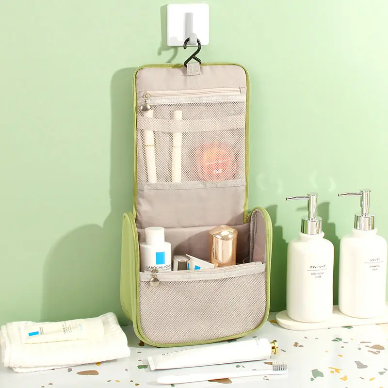 Oxford Water-Resistant Makeup Organizer Single-Tier Square Cosmetic Toiletry Travel Bag with Hanging Hook Living Room Storage