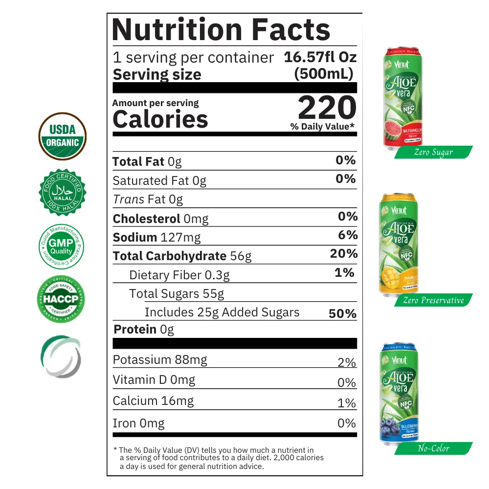 350ml VINUT Bottled Customized Label Aloe Vera Drinks Honey Flavor Manufacturer ODM OEM Service HALAL BRC