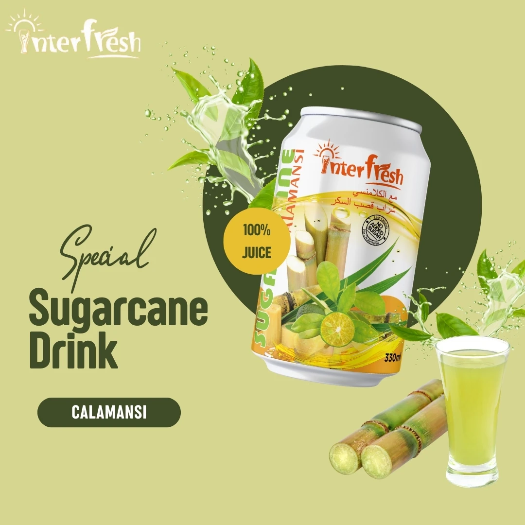 Interfresh 330ml Sugarcane Juice Drink with Calamansi 50% Sugarcane juice No Sugar Free Sample Original Juice Low Price Factory