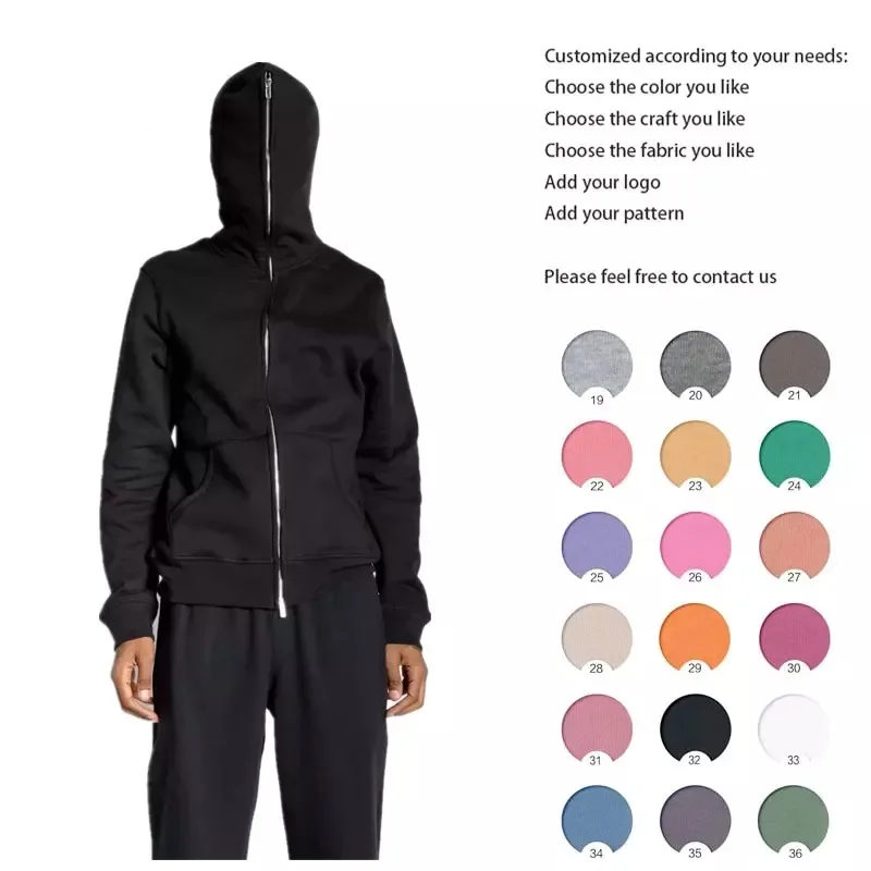 Customizable Bulk Low Moq Oversized Heavyweight Men Full Face Zipper Up Hoodies Blank Cotton Black Zip up Hoodie