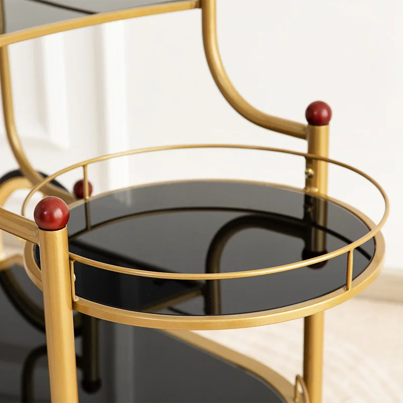 Bar Cart Furniture 2 Tier Gold Metal Kitchen Serving Bar Trolley Cart For Dining Room