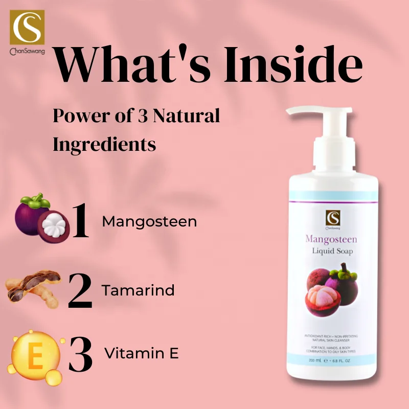 2024 Hot Products Thailand Natural Mangosteen Tamarind Liquid Soap Whitening Moisturizing Cleanser Hands Body Shower Bath Soap