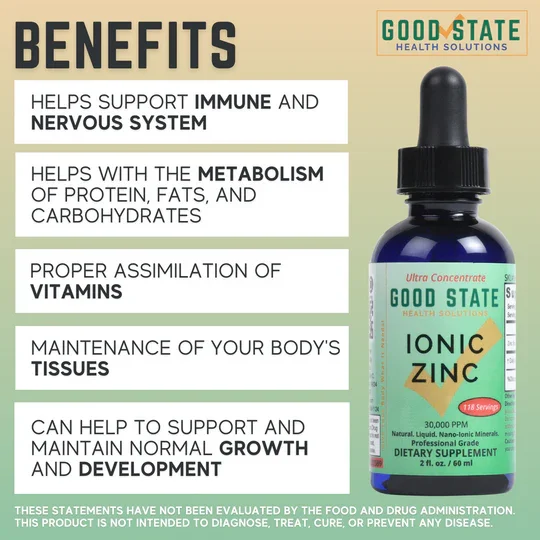Good State Top Grade Liquid Ionic Zinc Ultra Concentrate by Good State for Immune Support | No-GMO Pure Dietary Supplement