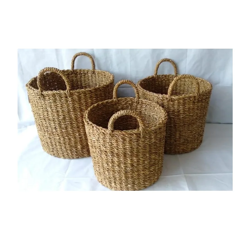 Handmade Laundry Basket & Other Use Seagrass Basket Customized MOQ Best Quality Low Price Natural Seagrass Basket
