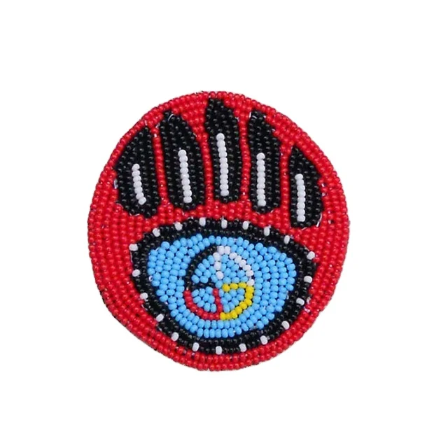 Red Bear Paw Patch Beaded Handmade Patches Ethnic Beadwork Native Crafts Patches Custom Embroidery