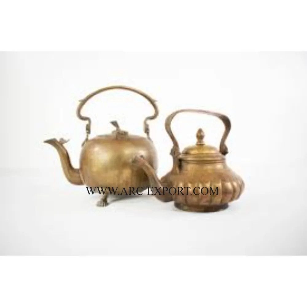 Set Of 2 Antique Brass Gold Plated Kitchen Decorative Tea Pot and Kettle Prime Quality Vintage Home Dining Coffee Serving Pot