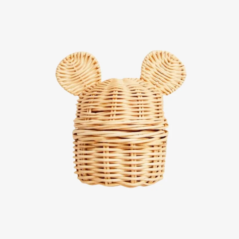 Mickey Bin/ handicraft Rattan Mickey Basket With Lid, Lovely Desk Decor Baby Toys Children Photography Props Home Decor