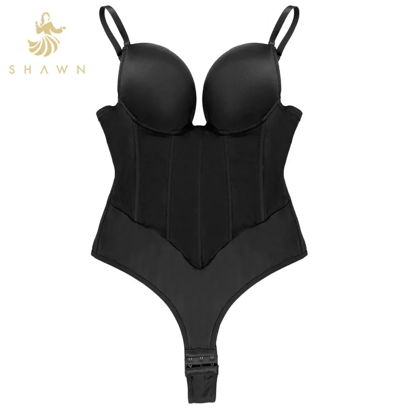 European and American Seamless Backless Push Up Bodysuit Strap Body Shaper Concealed Bra Straps Black