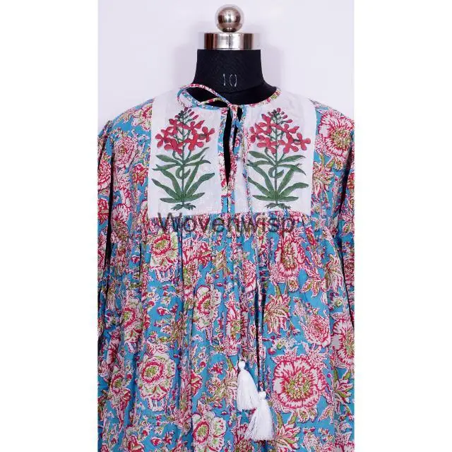 Women Dress With Sewing Pattern Maxi Standard New Arrival Women Clothing Custom Dress Elegant Hand Block Floral Print Cotton