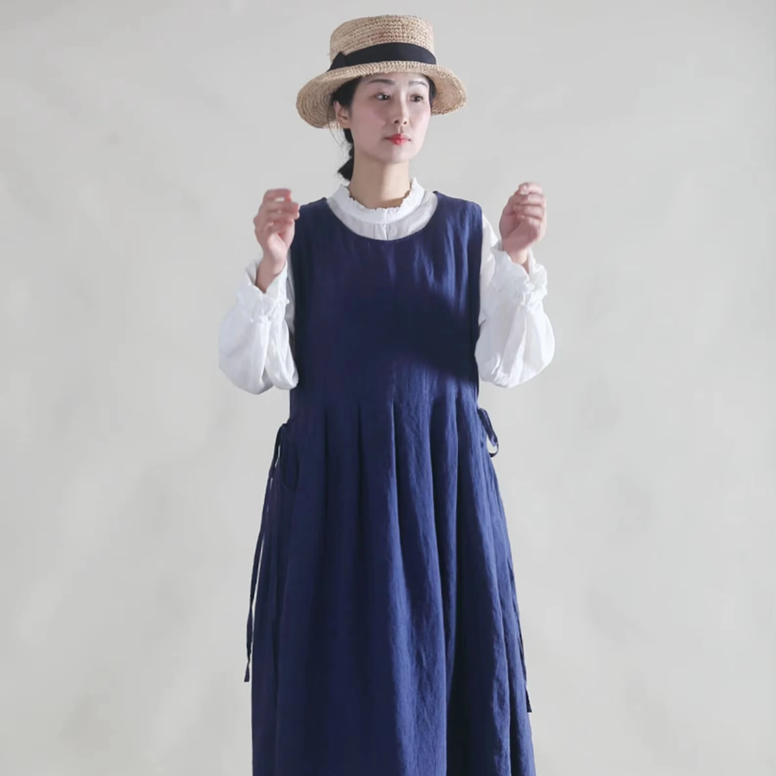 Women Linen Dress Sleeveless Linen Dress Loose Linen Clothing Soft Casual Plus Size Midi Dress Handmade Customized Tank Sundress