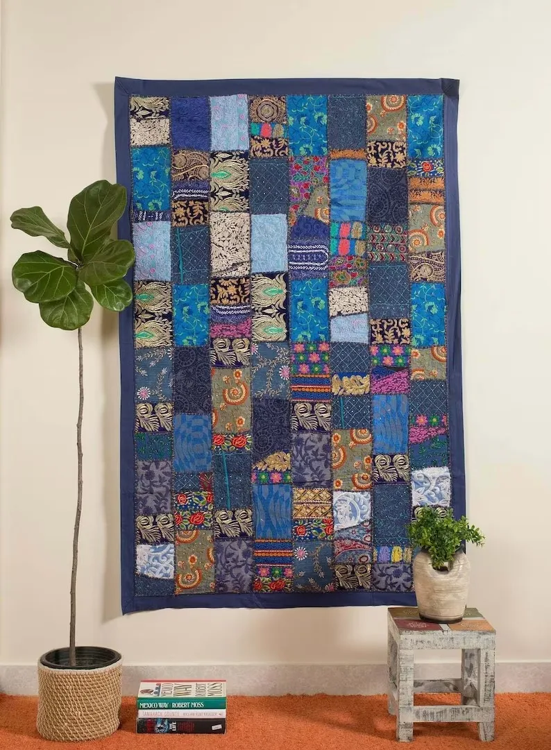 Patchwork Home Decor Sari Patchwork Wall Hanging Indian Handmade Wall Hanging , Tapestry Indian Vintage Bohemian Wall Tapestry