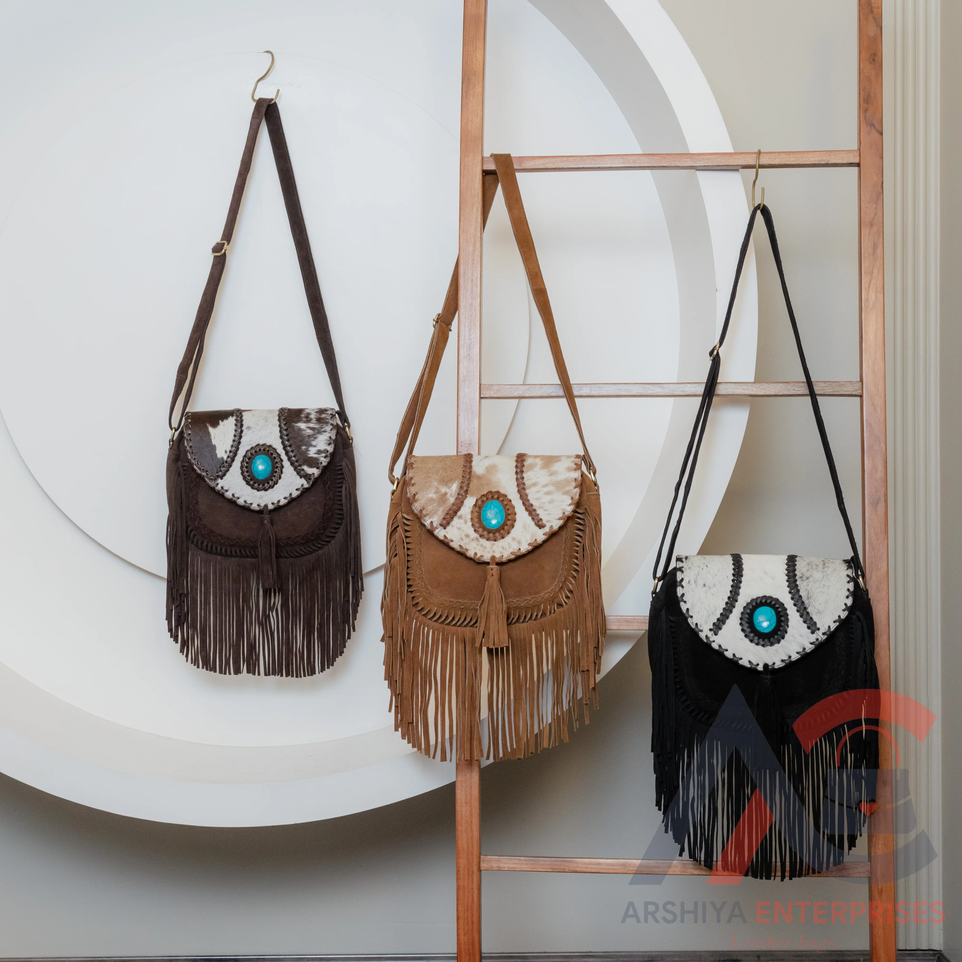 Real Cowhide Fringe Handbag Turquoise Stone Sling Bag Gypsy Boho Vintage Handmade New Design Bag Multi Uses Stylish Bags