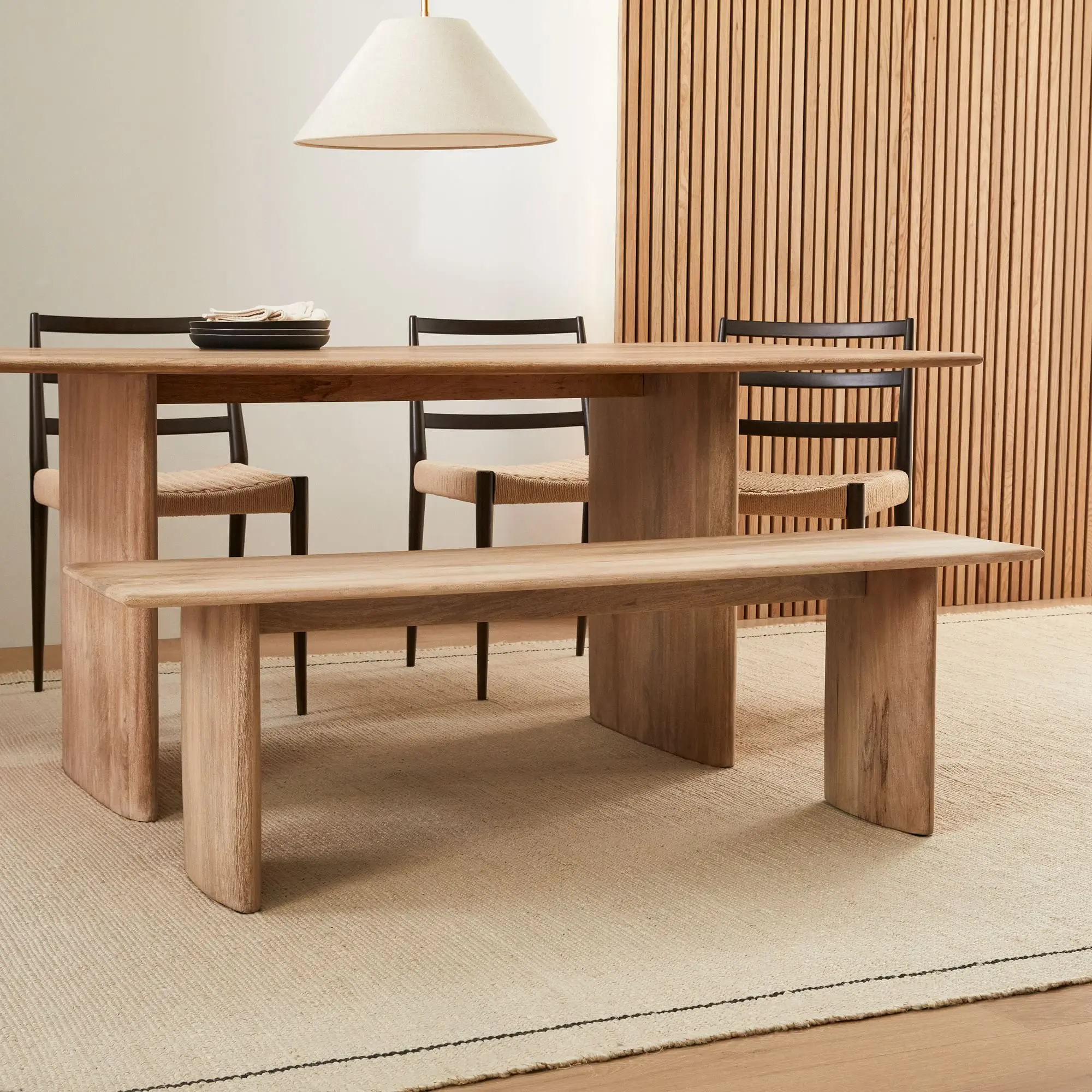 Wooden Dining Bench Dining Room Furniture with Natural Warm Finish Exposed Beautiful Wood Texture Customize Size and Color