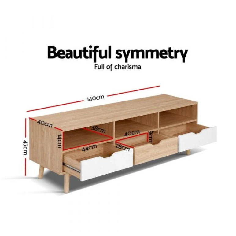 Wholesale scandinavian nordic melamine board wood oak 3 drawer TV media console cabinet living room