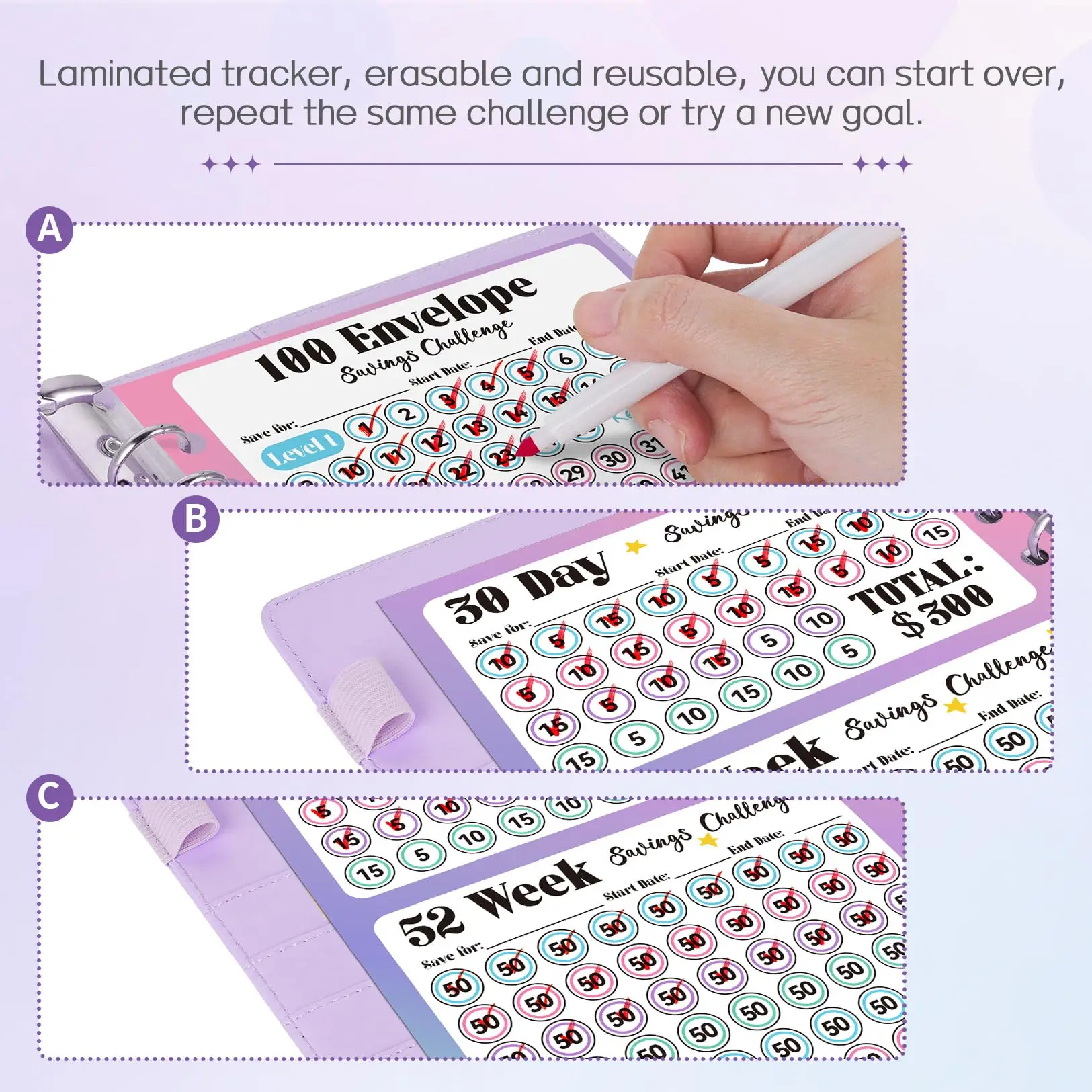 Custom A5a6 Leather 100 Challenge Clear Insert Set Money Saving Budget Binder Planner With Cash Envelope System