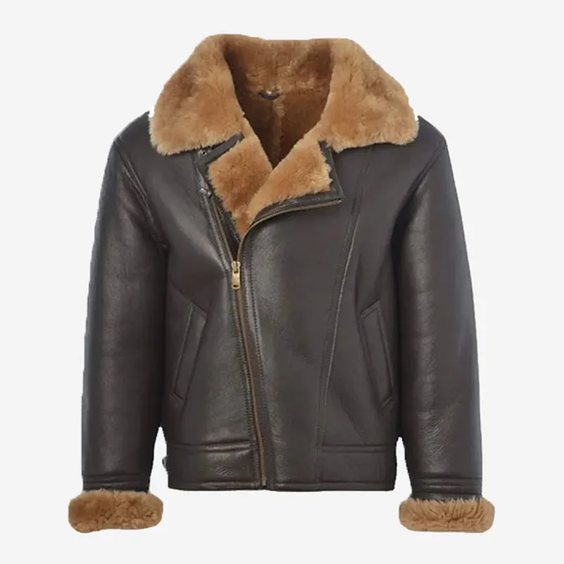 Mens Aviator Raf B3 Leather Bomber Flying Jacket WWII Pilot Real Sheepskin Shearling Leather Jacket