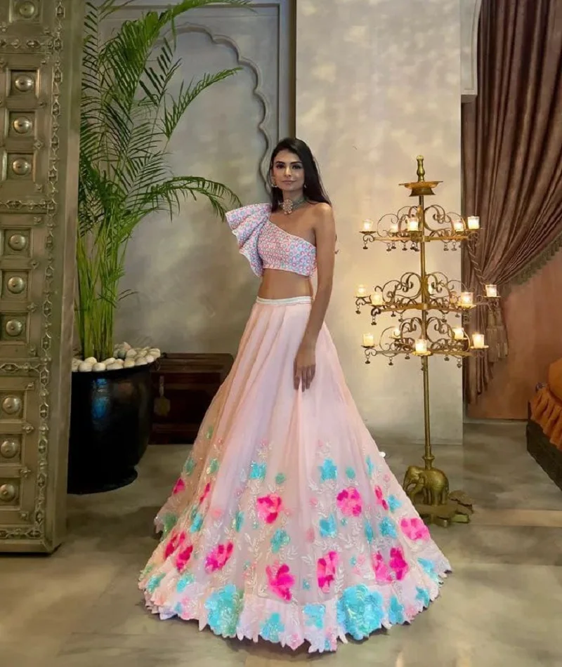 Premium Faux Georgette Embellished with Beautiful Multi Thread Embroidery and Dual Tone Heavy Sequins Work Heavy Lehenga Choli