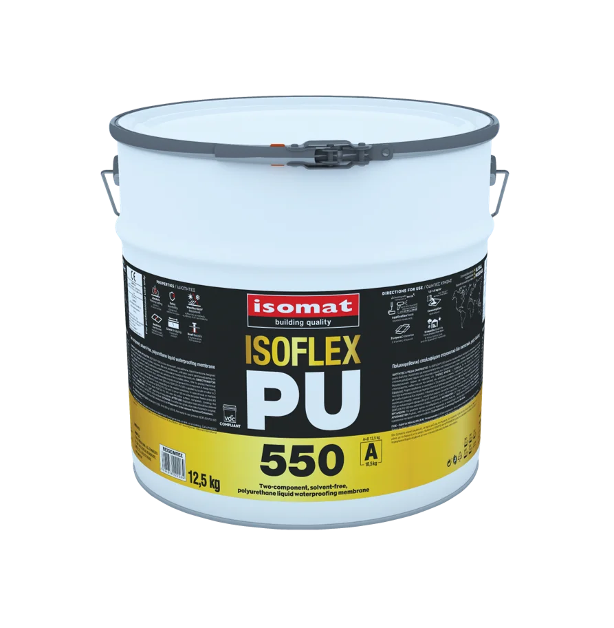 Solvent-free, 2-component, polyurethane liquid membrane for under-tile waterproofing. | ISOFLEX-PU 550