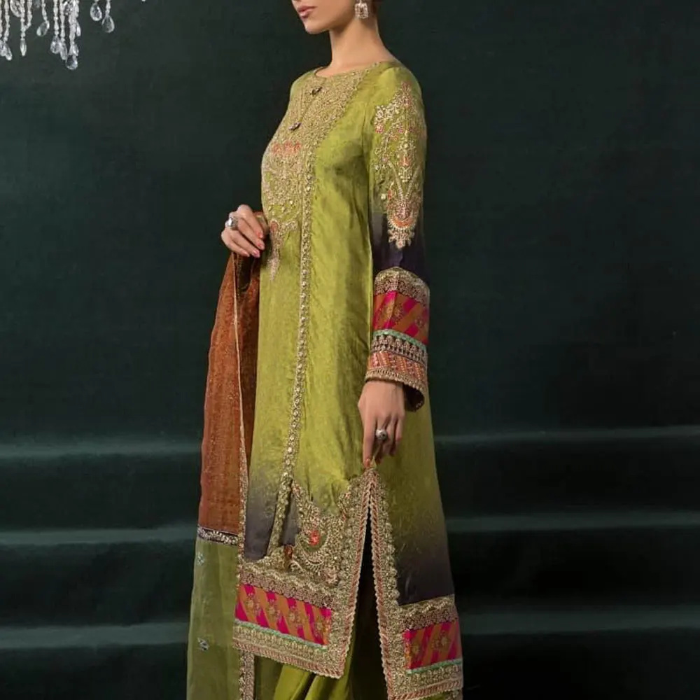 Pakistani Shalwar Kameez женское платье из 3 предметов женская рубашка 4 сезона с вышивкой и расклешенные брюки костюмом органзы Dupatta