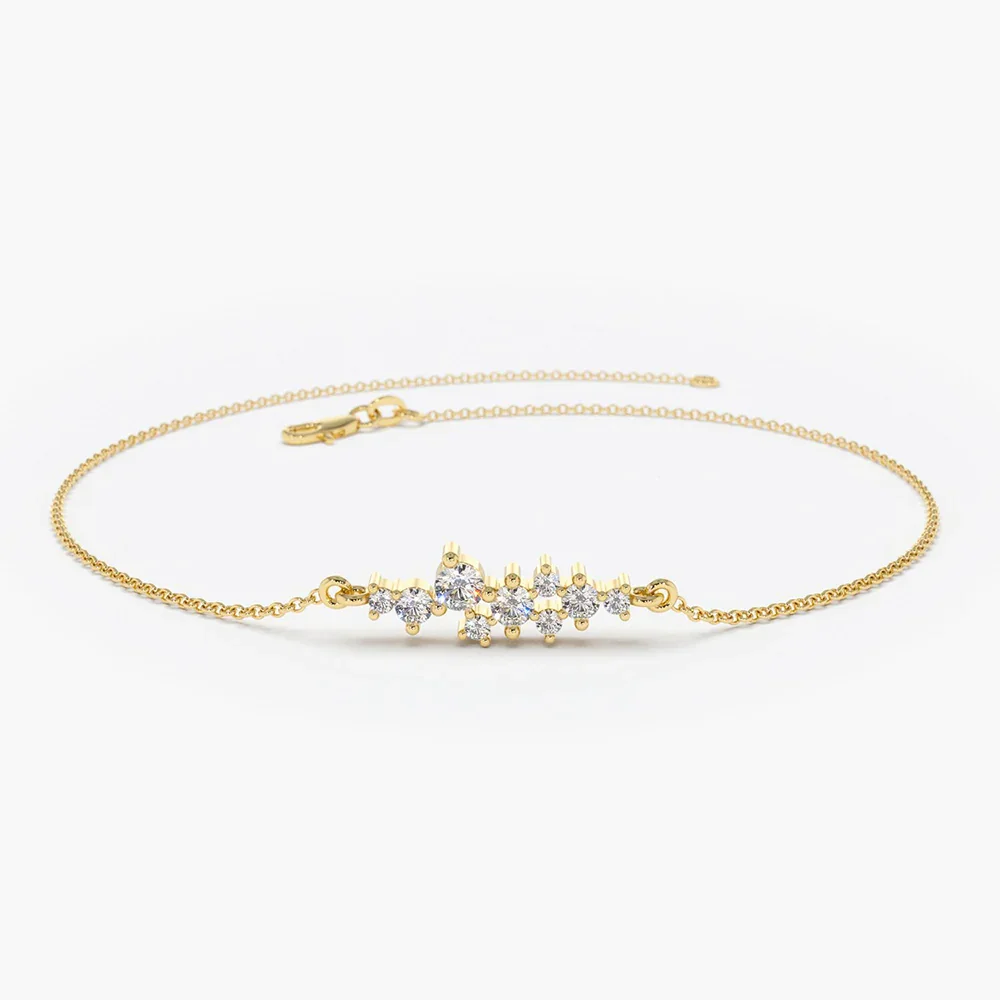 Buy 14K Solid Gold Chain Bracelet with Round Cut Lab Grown SI Clarity Diamond Bracelet Latest Designed Handmade Bracelet