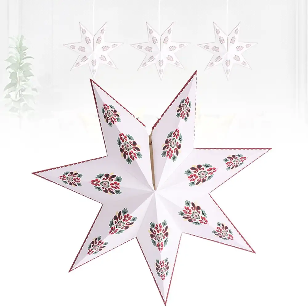 Style White Star Light Pendant Flower Pattern Table Lamp Star Lantern Decoration Shade Paper India Home Decoration Europe Party