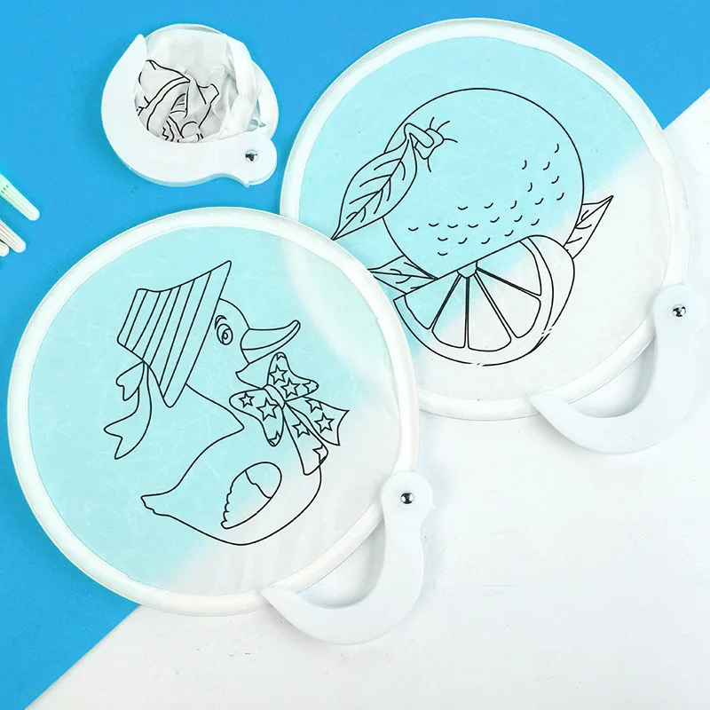 Напечатанный на заказ круглый складной Ручной Веер и детский раскрашенный Пустой Круглый веер ручной росписью бумажный