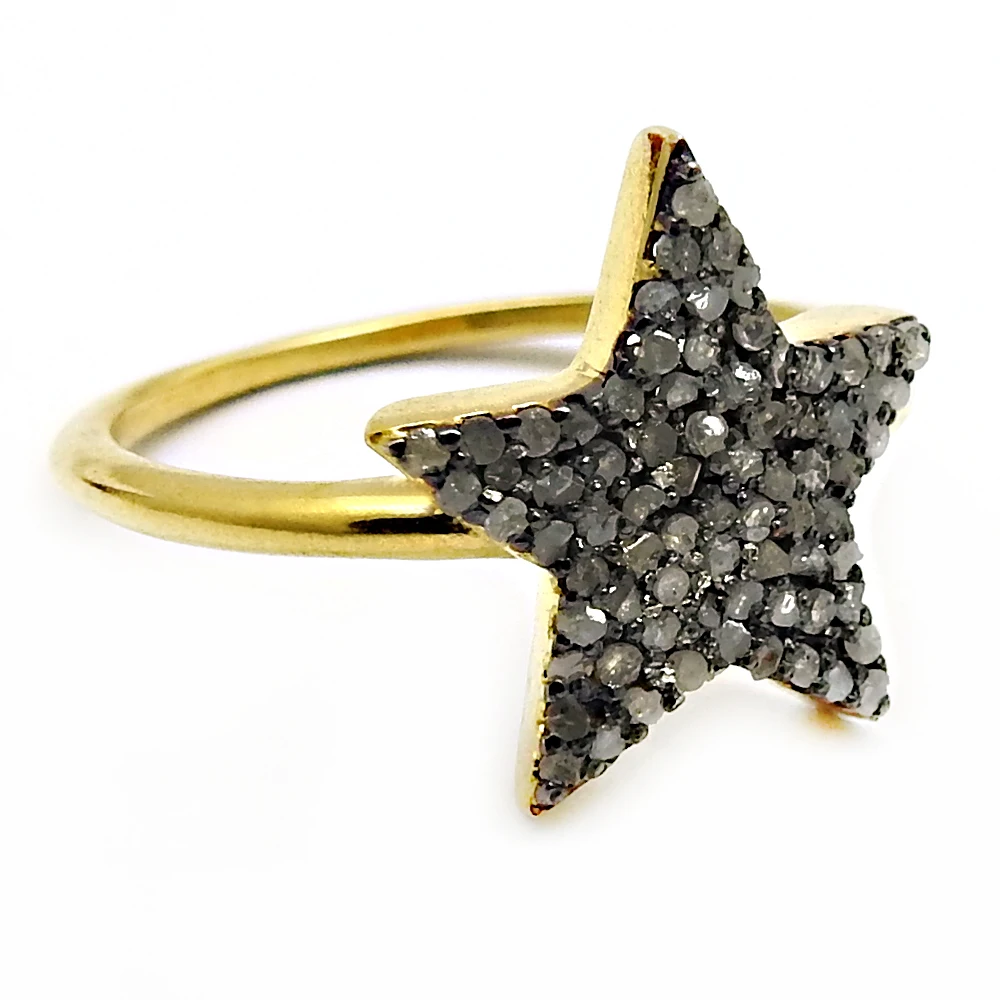 Gold Plated Pave diamond STAR Ring 925 sterling silver handmade jewelry Engagement Wedding Gift for girl party wear jewelry