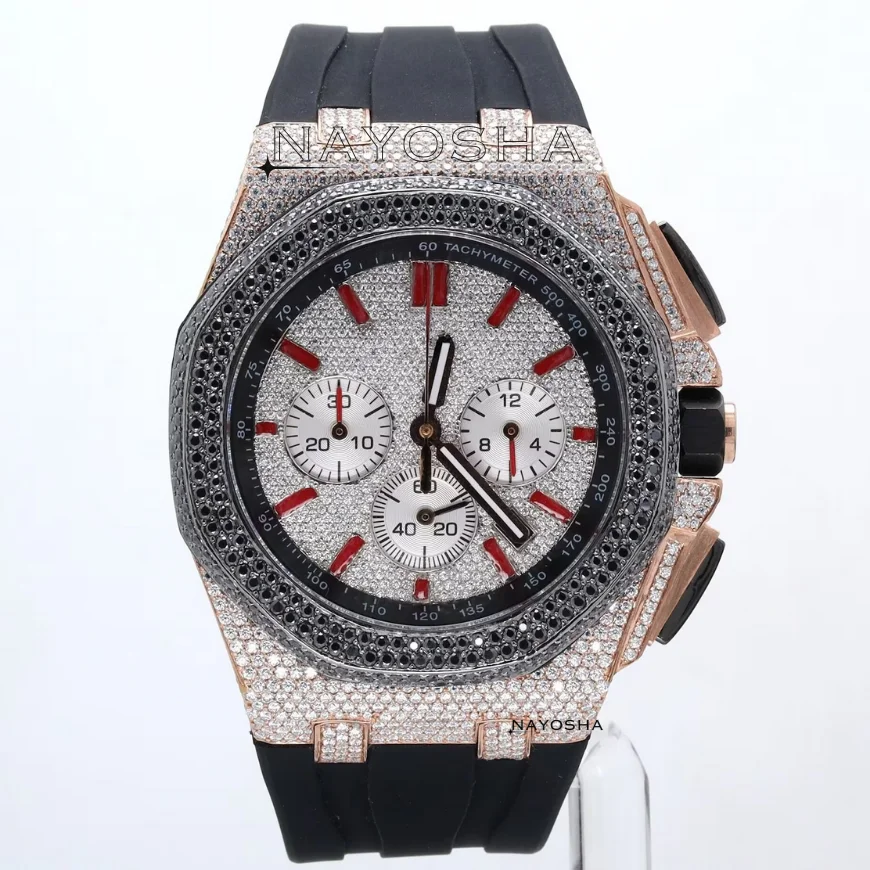 High Quality Factory Wholesale Moissanite Diamond Studded Analog Watch Rubber Big Dial Tachymeter Fashionable Design Good Price