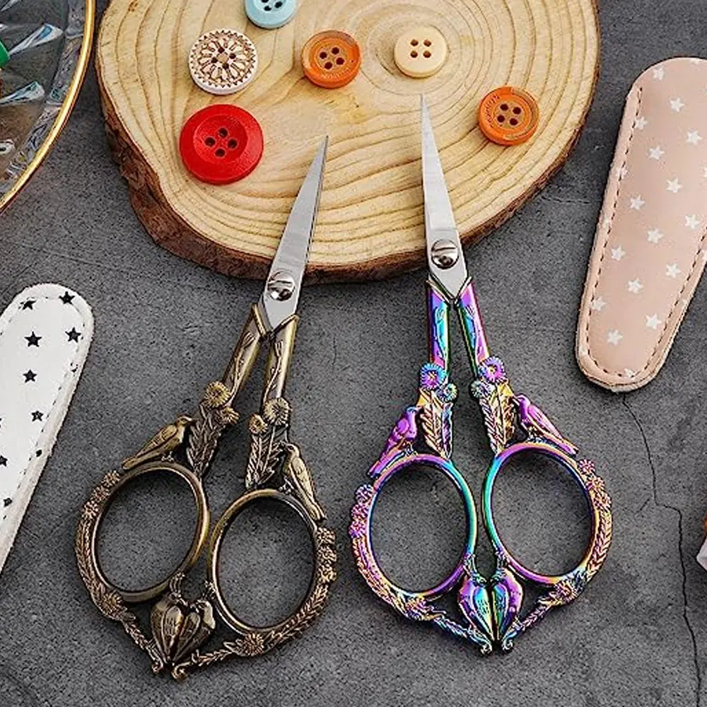 Professional Stainless Steel Sewing Tailor Scissors For Fabric Cloth Small Embroidery Scissors With Cover -cute (Bronze)