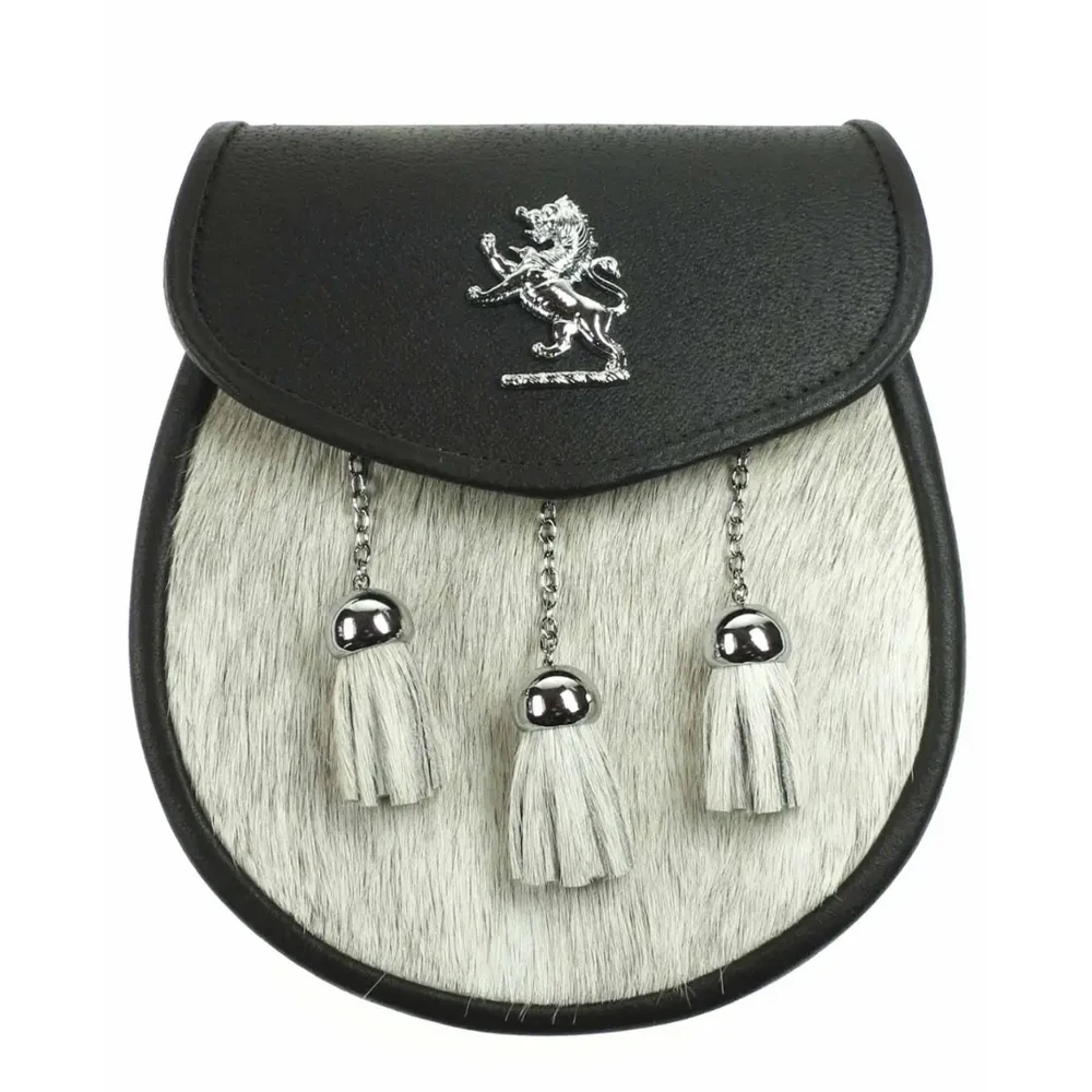 Scottish Full Dress Seal kin Sporran with Chain Belt Pipe Band Uniform Leather Belt Buckle Sporran Bag
