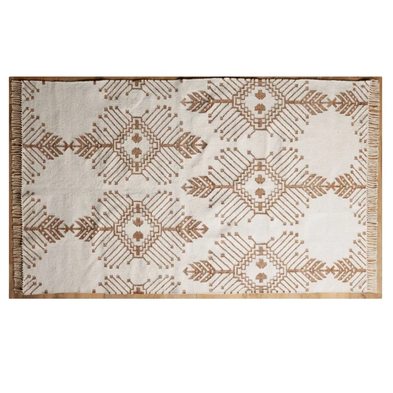 Wholesale High Quality Handmade Woven Boho Large Rug Wool Carpets  and Rugs  Bohemian Fringed Carpet