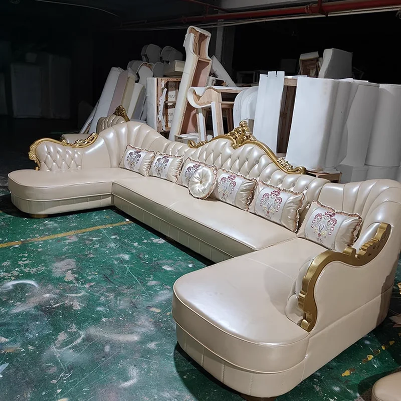 Beautiful Luxury Solid Wooden Sofa With High Quality Material Classic Antique Couch Sofa Set For Living Room CEFS053