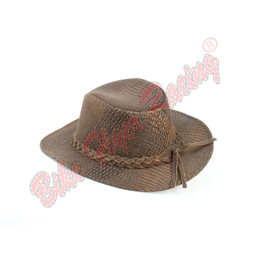 Brown croc cowboy  Hat with braided band Aussie bush hat Embossed leather accessories Custom Western Hat