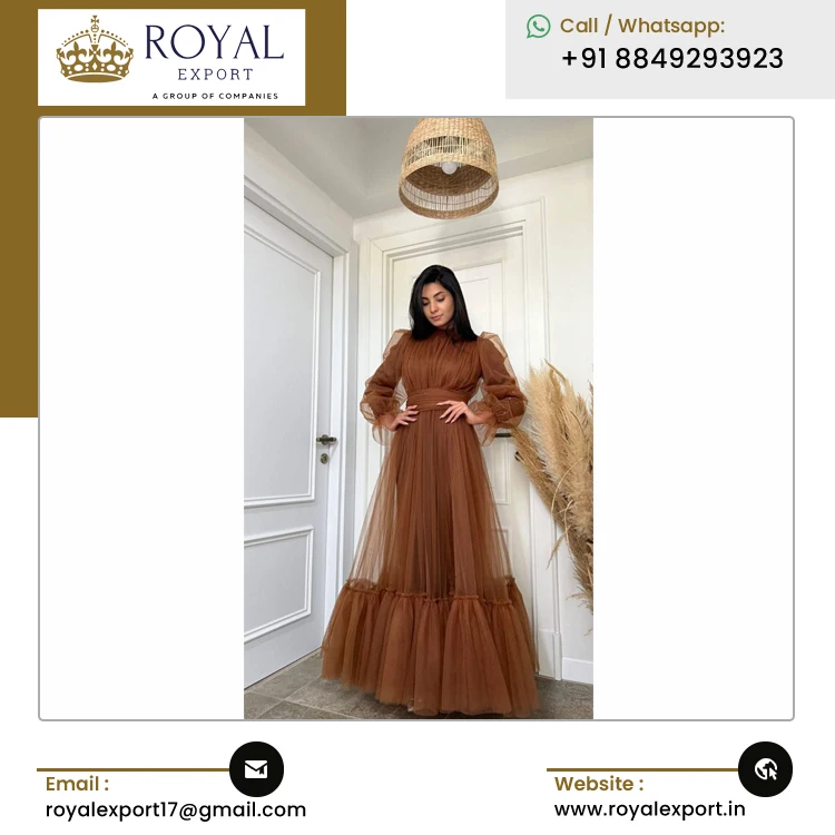 Indian Manufacturer Selling High Quality Luxury Designer New Soft Tissue Net Gown Kurti at Competitive Price