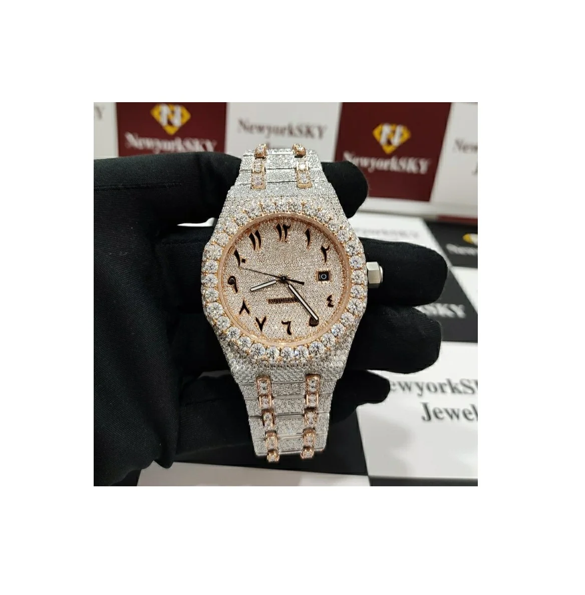 Latest Design Luxury Customize Stainless Steel VVS Moissanite Diamond Micro Setting Iced Out Hip Hop Wrist Watch For Women