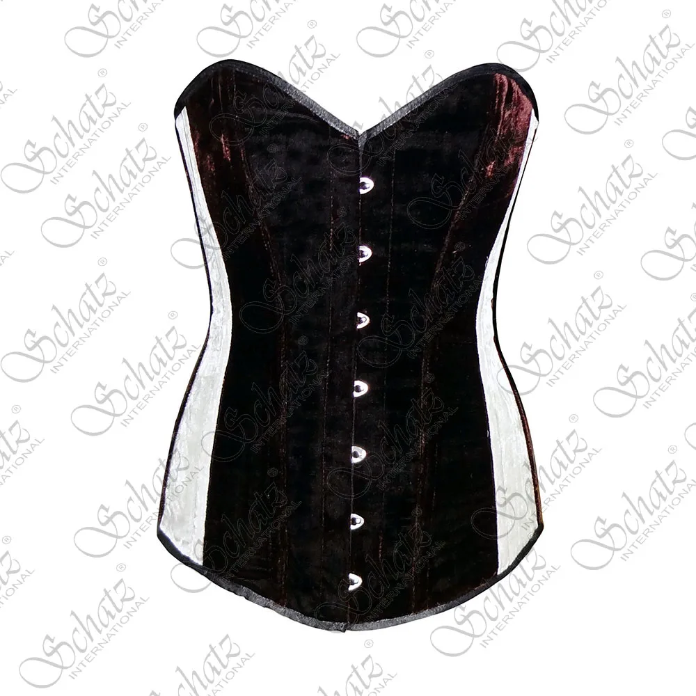 Schatz Extreme Curvy Body Shaper Corset Bustier Black Velvet Overbust Steelboned Waist Training XS Brocade Fitness Fashion Wear