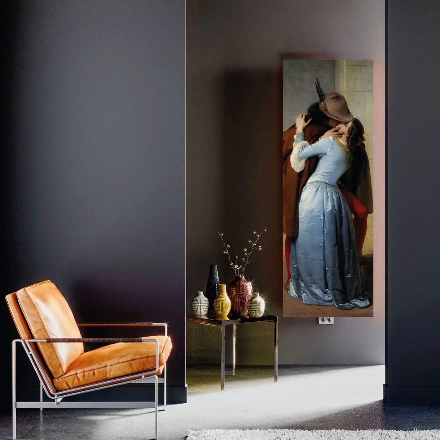 Made in Italy hydraulic decorative radiator 160x40 cm center distance 50 mm Model The Kiss of Hayez