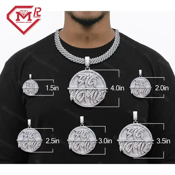 Iced Out Silver Round Pendant Bling Bling Hip Hop Baguette Cut S925 Pass Diamond Tester Moissanite Custom Pendant