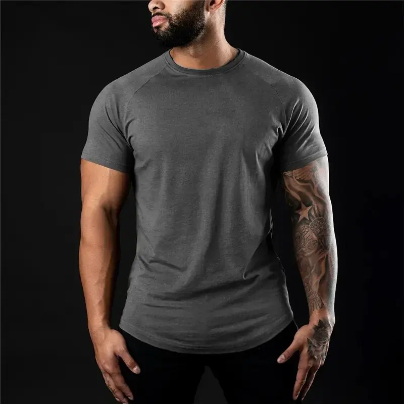 High Quality Gym Shirt Fit T-Shirts 95% Cotton 5% Spandex Short Sleeve Training Fitness Quick Dry Gym T Shirt For Men