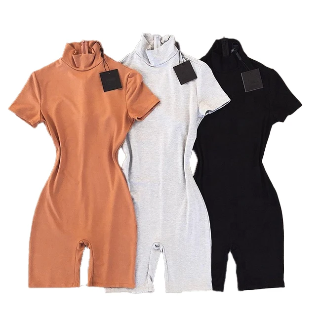 Wholesale Half High Neck Bodycon One Piece Jumpsuits Shorts For Women Cotton Breathable Knitted Rompers Womens Jumpsuit