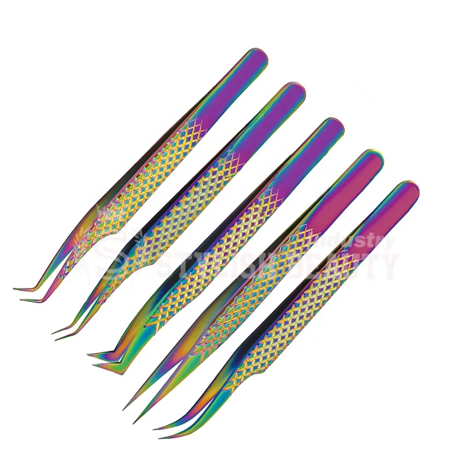 Professional Eyelash Extension Tweezers Wholesale Beauty Russian Private Label Volume  Pointed Diamond Grip Eyelash Tweezers