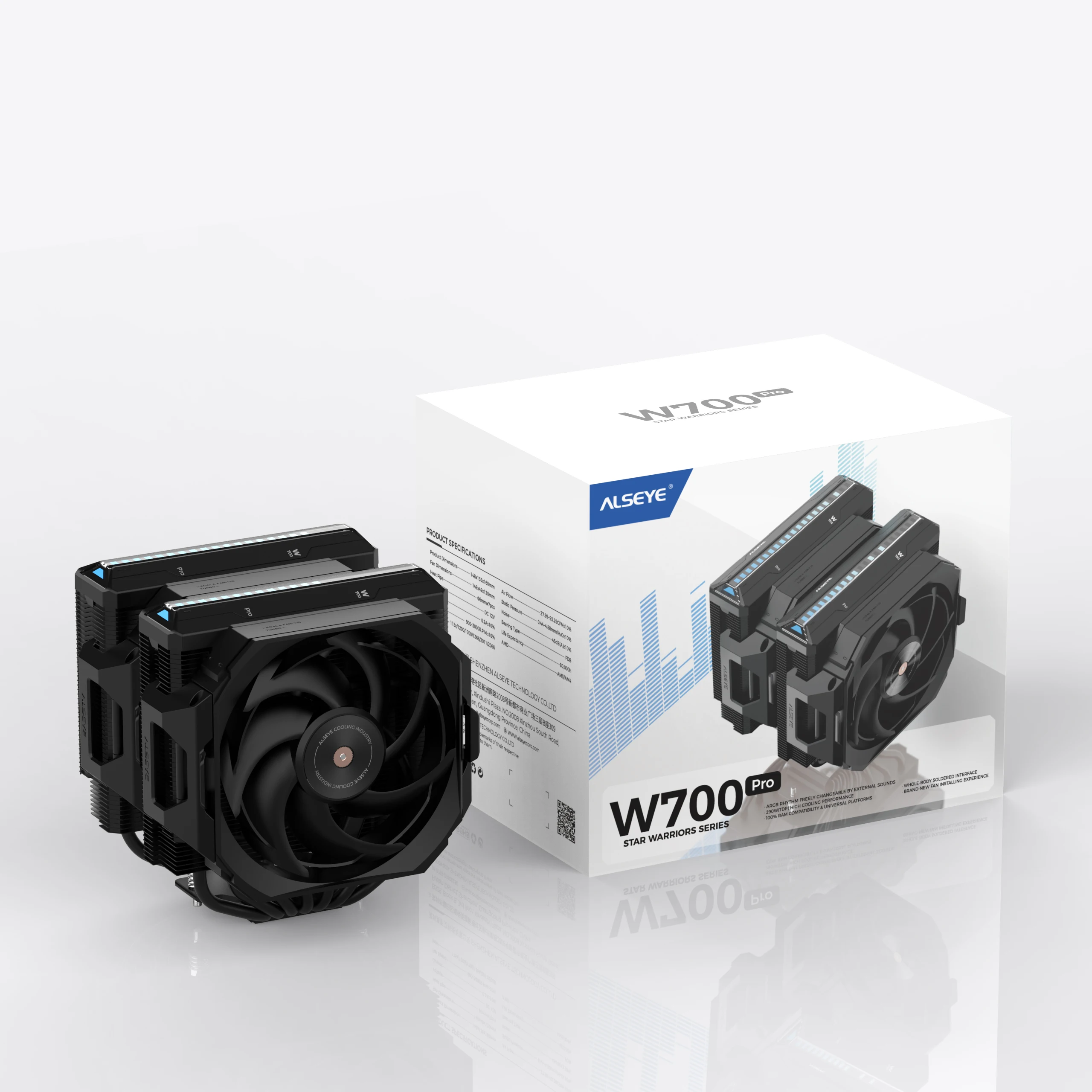 Alseye pickup lighting W700 Pro 7hipes dual tower high performance LGA1700 AM5 computer case  cooling fan cpu cooler